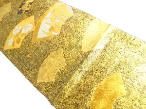 リサイクル　作家物　金彩螺鈿地紙に菖蒲・梅・椿模様織り出し袋帯